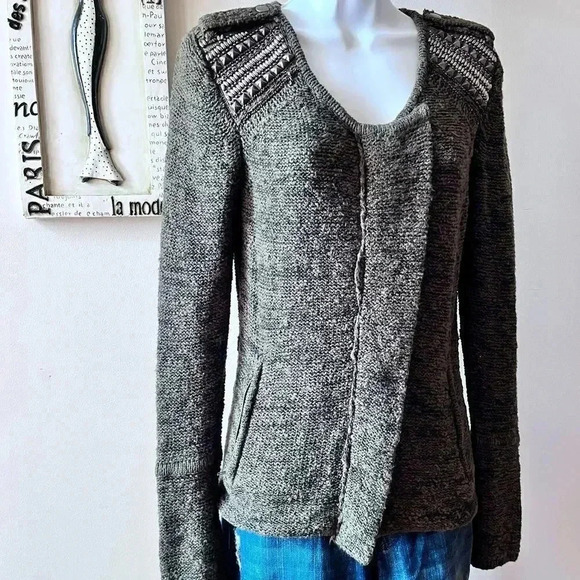 Jamison For Scoop NYC Green Marled Studded Zip Up Cardigan Sweater Size S - Picture 3 of 14